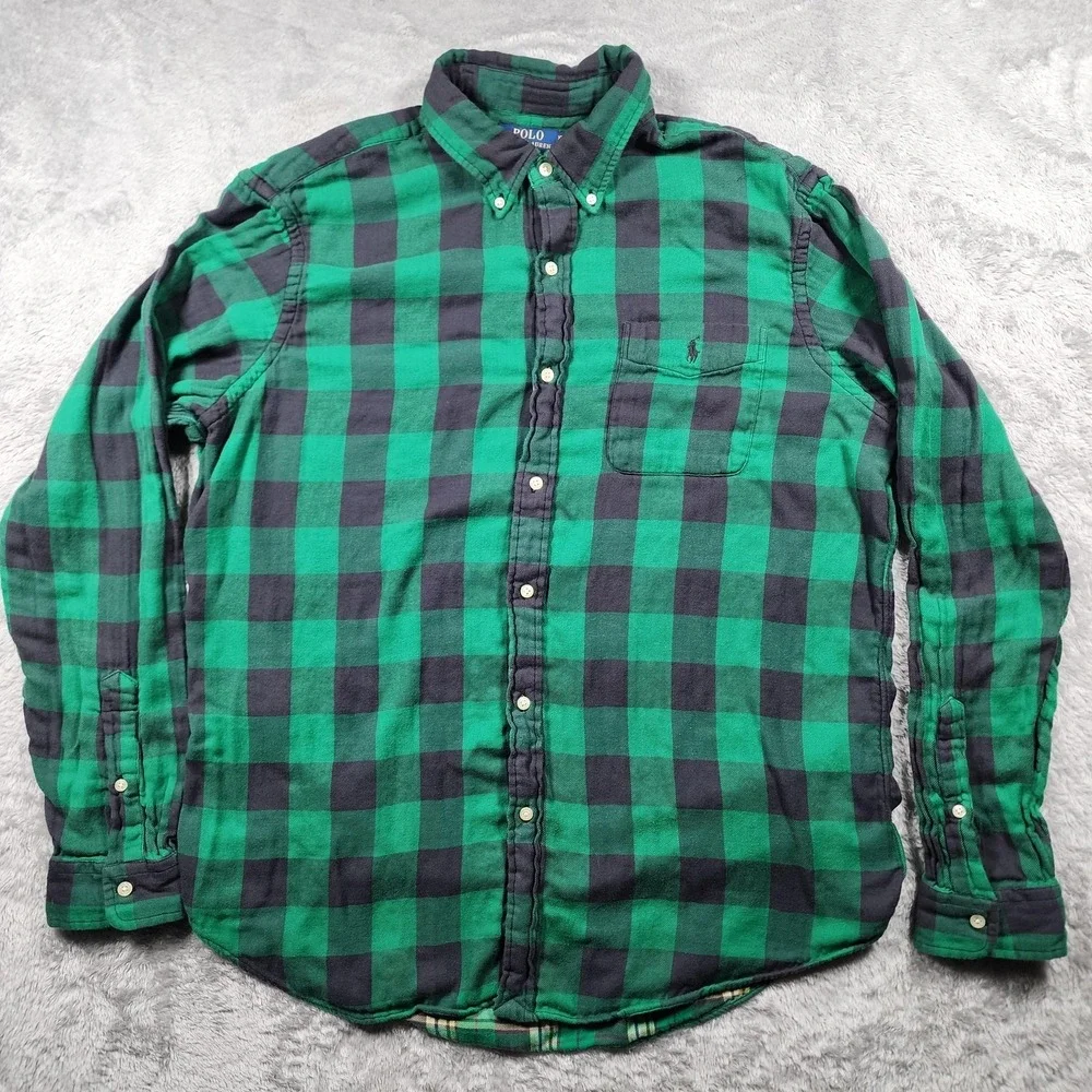Polo Ralph Lauren Shirt Mens XL Green Black Buffalo Plaid Flannel Long Sleeve - Picture 4 of 11